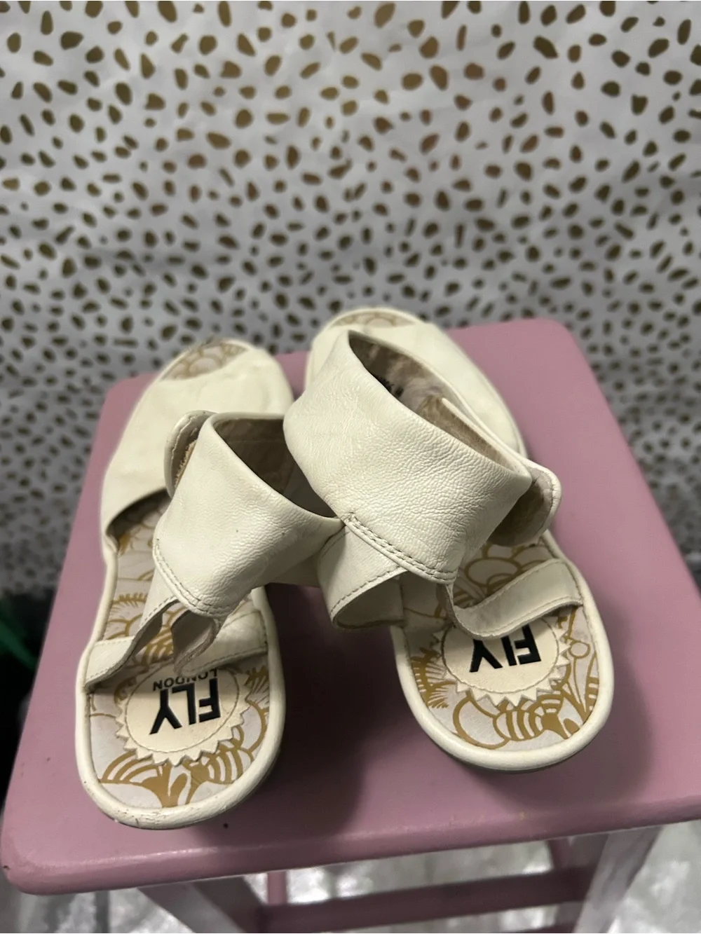 Fly London Cream Open-Toe Sandals with Floral Insole